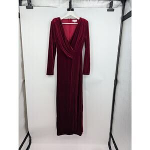 Holiday Christmas Velvet Maxi Dress Women's XL Sexy Slit Long Sleeve Romantic